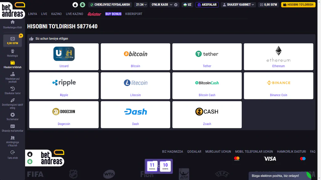 hisobni tuldirish variantlari