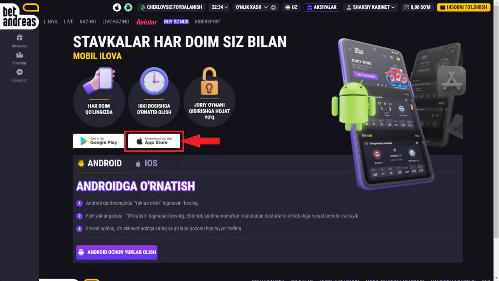 Betandreas ilovasi IOS tizimi uchun