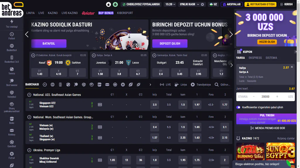 Har bir bonus va reklama uchun shartlar va batafsil taqsimot