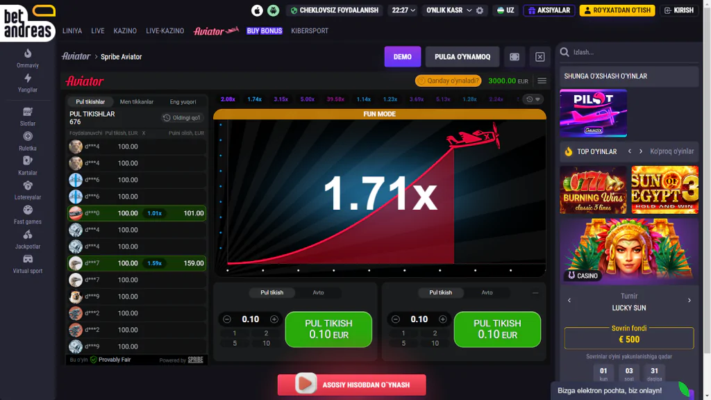 Betandreas Aviatoe o'yini